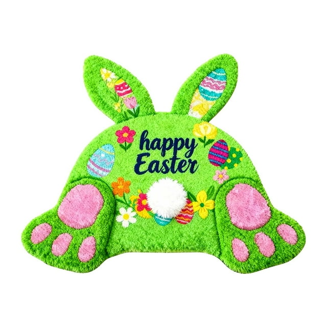 Velvet Easter Welcome Mat for Living Spaces—Non- Absorbent Carpet Rug 90cm with Bunny Design Durable Floor Protector Stylish Piece for and Home