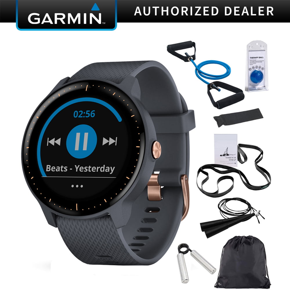 gele beholder jordskælv Garmin Vivoactive 3 Music GPS Smartwatch Granite Blue + Rose Gold  (010-01985-31) with Deco Gear 7-Piece Fitness Kit - Walmart.com