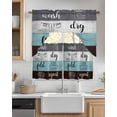 thumbnail image 2 of Teal Gray Brown Kitchen Curtains Swag Valance and Tier Curtains Set 36 Inch Length, Vintage Art Wooden Retro Rod Pocket Drape Panels Pair Swag Curtains for Bathroom/Cafe/Window, 2 of 6