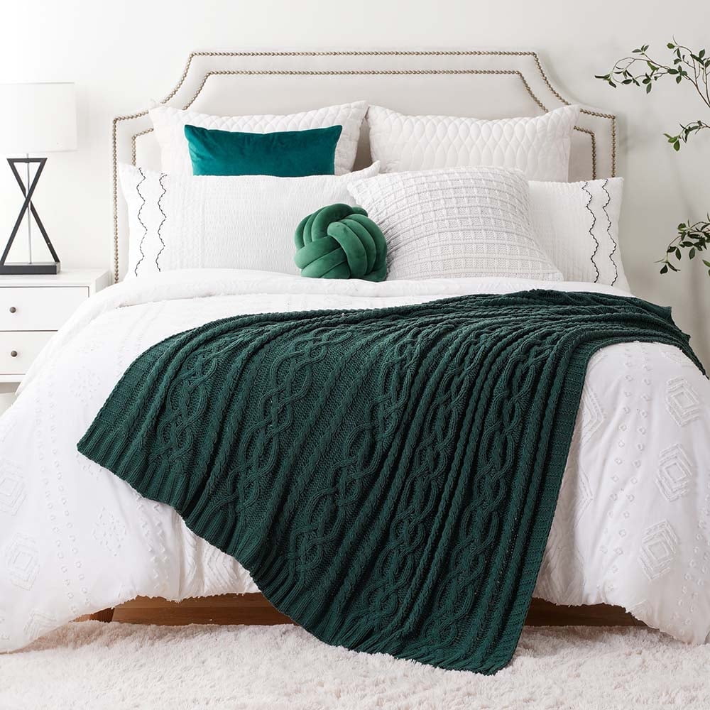 Battilo Dark Green Throw Blanket for Couch,Woven Chenille Knit Throw Blanket,Christmas Decor,51"x67"