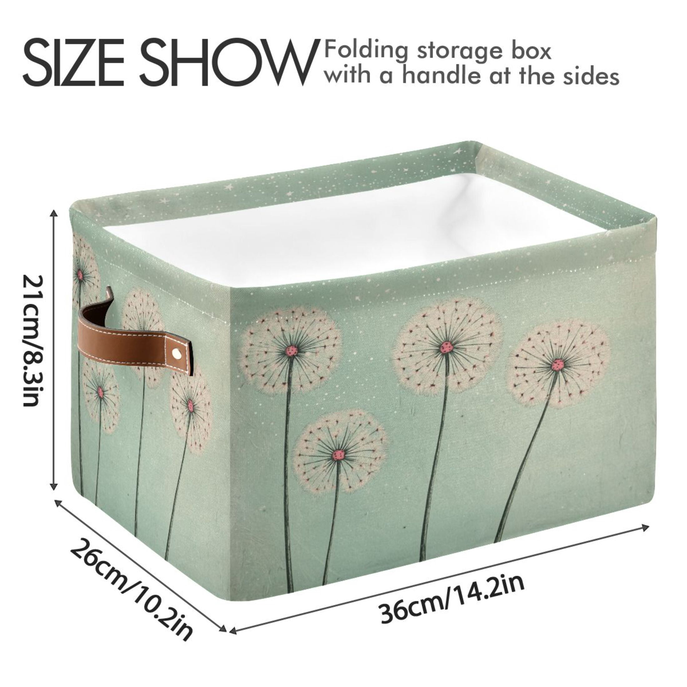 Large Dandelions Foldable Storage Basket,Canvas Fabric Foldable Storage Bins with Handles Open Home Storage Bins Boxes for Toy Book Shelf Closet Baskets