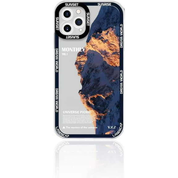 Clear Case Apply to iPhone 12 Pro, Cool Fun Sunset Mountain Pattern Design Cute Transparent Ultra-Thin TPU Bumper Slim Fit Anti-Drop Protective Case (Mountain, iPhone 12 Pro)