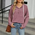 thumbnail image 5 of Ltctricy Women's Tunic Tops Rubbed Knit Long Sleeve V Neck Half Button Drawstring Lightweight Pullover Hoodies Soft Casual T Shirts(Wine,X-Large), 5 of 7