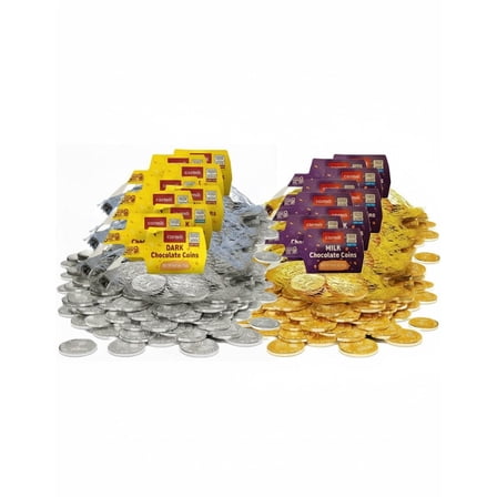 Carmit Hanukkah Chocolate Gelt Coins, Gold Foil Wrapped, Kosher Certified, Milk and Dark Chocolate, 10-Count