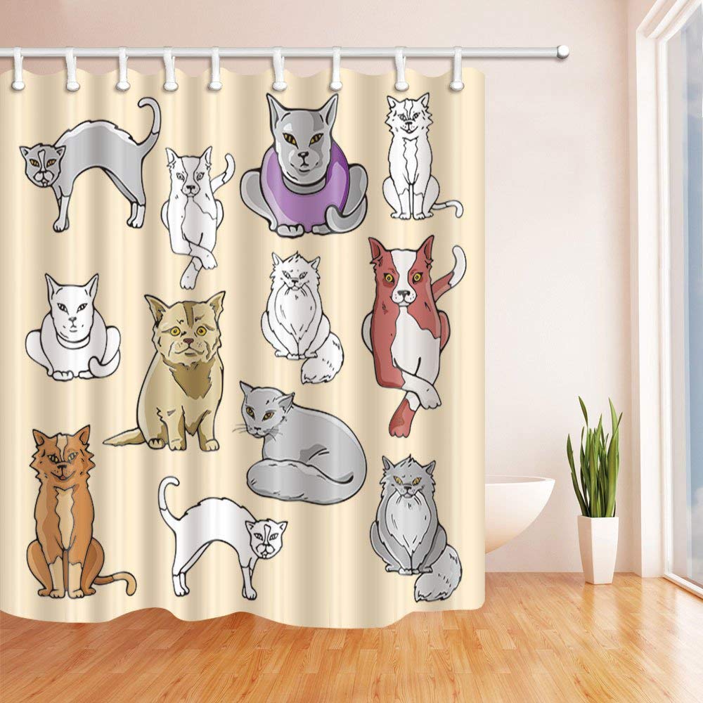Bosdeco Cat Decor Cartoon Cats Pets For Home Polyester Fabric Bathroom Shower Curtain 66x72 Inches Walmart Canada