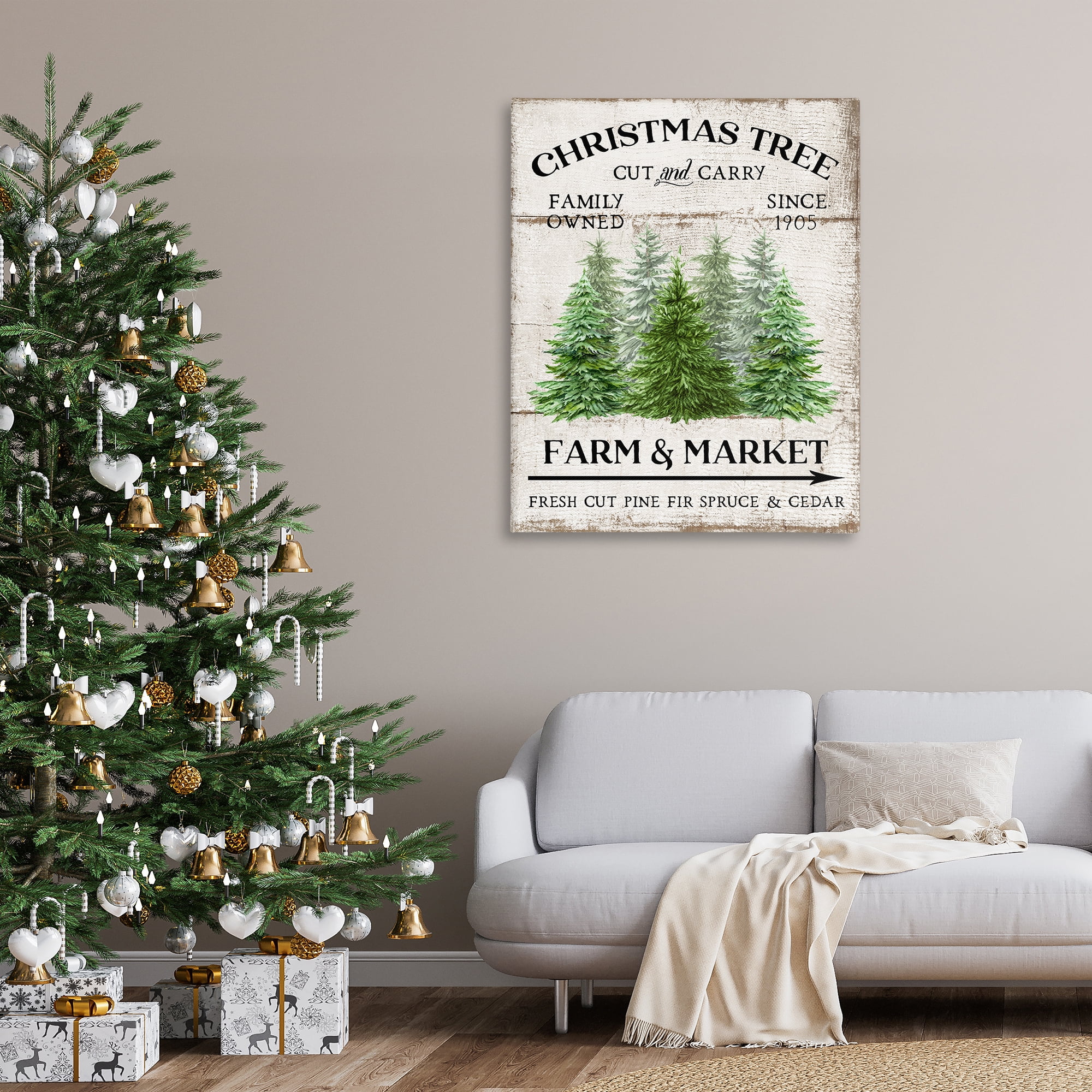 Stupell Industries Farm Market Christmas Trees Holiday Painting Gallery Wrapped Canvas Art Prints Wall Art, 36 x 48