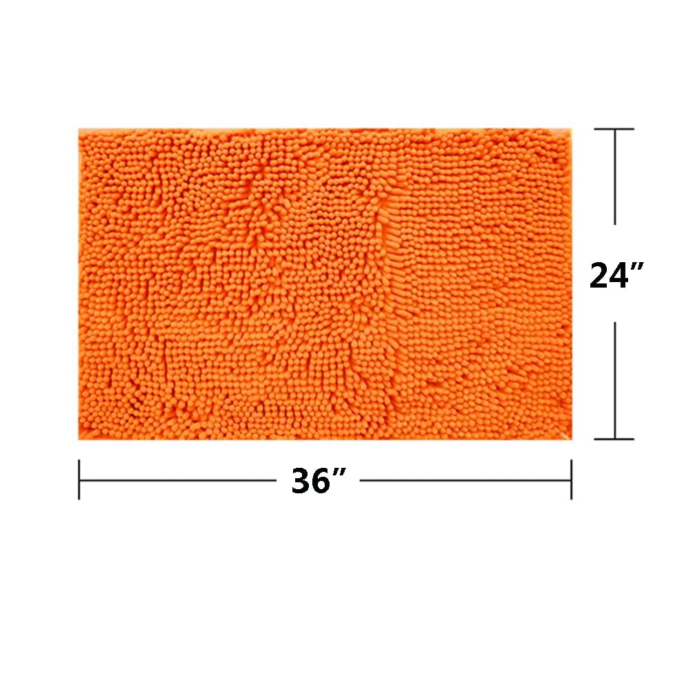Orange Chenille Bathroom Rugs 24"x36" Shaggy Water Absorbent Non-Slip Backing Bath Mats Machine Washable