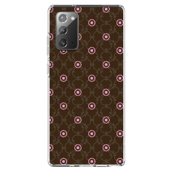 DistinctInk Clear Shockproof Hybrid Case for Samsung Galaxy Note 20 (6.7" Screen) - TPU Bumper, Acrylic Back, Tempered Glass Screen Protector - Brown & Pink Floral Pattern