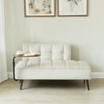 thumbnail image 2 of GZXS 54" Velvet Upholstered Bench with Cushioned Backrest and 360° Rotating Side Table, Modern 2-Seater Sofa Bench for Bedroom, Living Room, Beige, 2 of 10