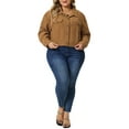 thumbnail image 2 of MODA NOVA Juniors 2023 Plus Size Lightweight Cropped Shacket Button Down Corduroy Shacket Jackets Brown 1X, 2 of 5
