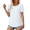 thumbnail image 3 of AherBiu Boho Tops for Women Eyelet Hole Beach Shirts Crewneck Summer Short Sleeve Tunic Tops to Wear with Leggings, 3 of 8