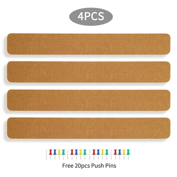 Self Adhesive Cork Board Strips 15x2 Inch, Wall Bulletin Strip for Notes Memos, Peel and Stick Cork Strips for Kitchen Office, 4 Pack