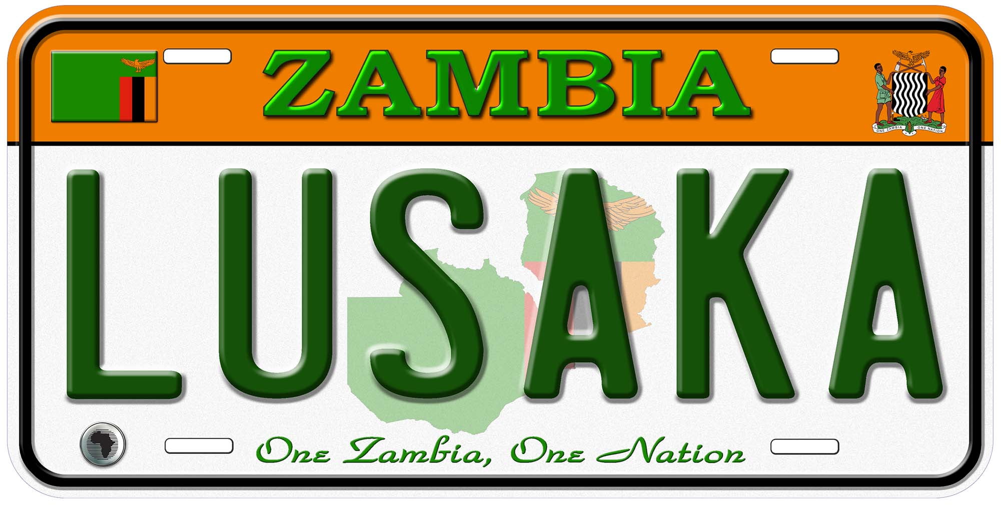 Zambia Lusaka Africa Custom Novelty Car License Plate