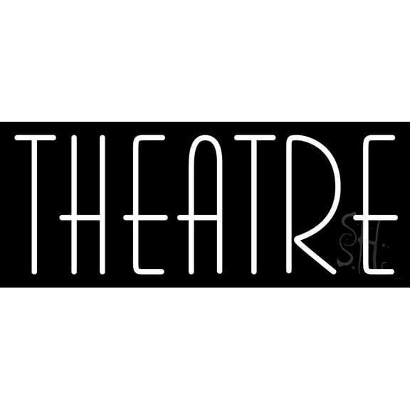 White Theatre LED Neon Sign 13" Tall x 32" Wide - inches Black Square Cut Acrylic Backing, with Dimmer - Premium built indoor Sign for Theater.