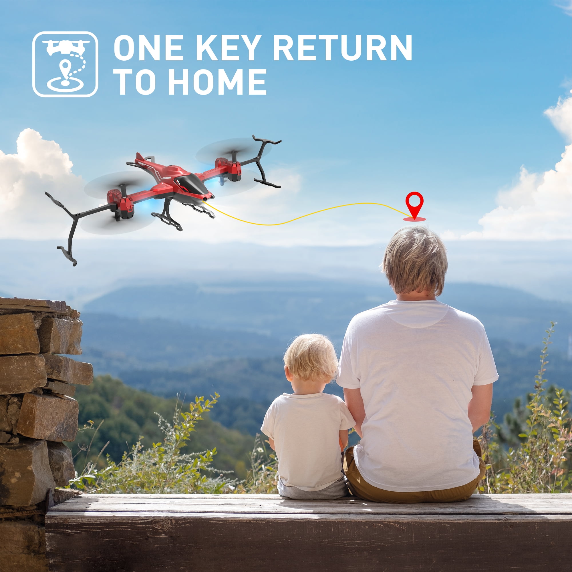 Helicopter Drone for Kids Adults, Wefone Toys with 3D Stunt Flips, Headless Mode, 3 Batteries, Red