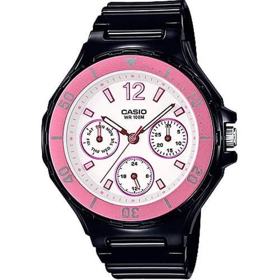 Casio LRW250H-1A3 Ladies BLACK/PINK/WHITE Watch 100M Day/Date Rotating Bezel