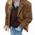 thumbnail image 2 of Suede Jacket Y2k Outerwear Brown Faux Leather Jacket Women Fall Fashion Trendy Old Money Oversized Blazer Brown XL, 2 of 9