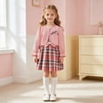thumbnail image 2 of yboeqw 3Pcs Toddler Girl Clothes Outfit Long Sleeve Ruffle Shirt Cute Dress + Bag Fall Clothing Sets for 18Months-2T 3T 4T 5T,Size 3-4 Years, 2 of 9