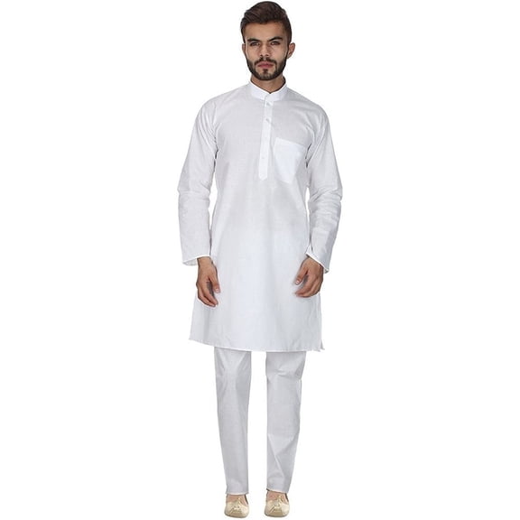 Royal Men's Traditional Clothing Cambric White Kurta Pyjama