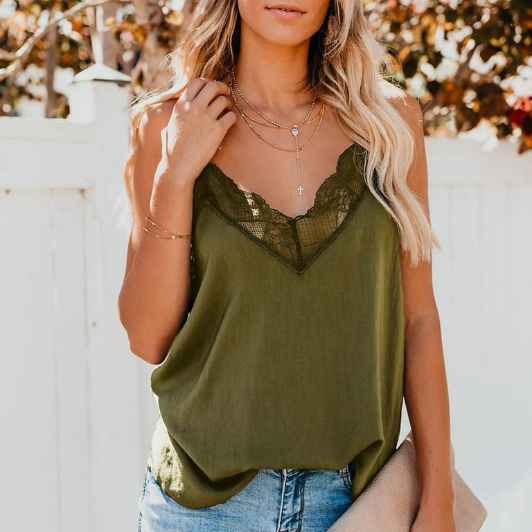 JDEFEG Pajama Top Women Silk Satin Camisole Plain Strappy Vest Top