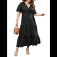thumbnail image 1 of Vestido Informal de Lunares para Mujer, Talla Grande, de Verano, Corta, Cuello en V, Holgado, Escalonado Negro L, 1 of 9