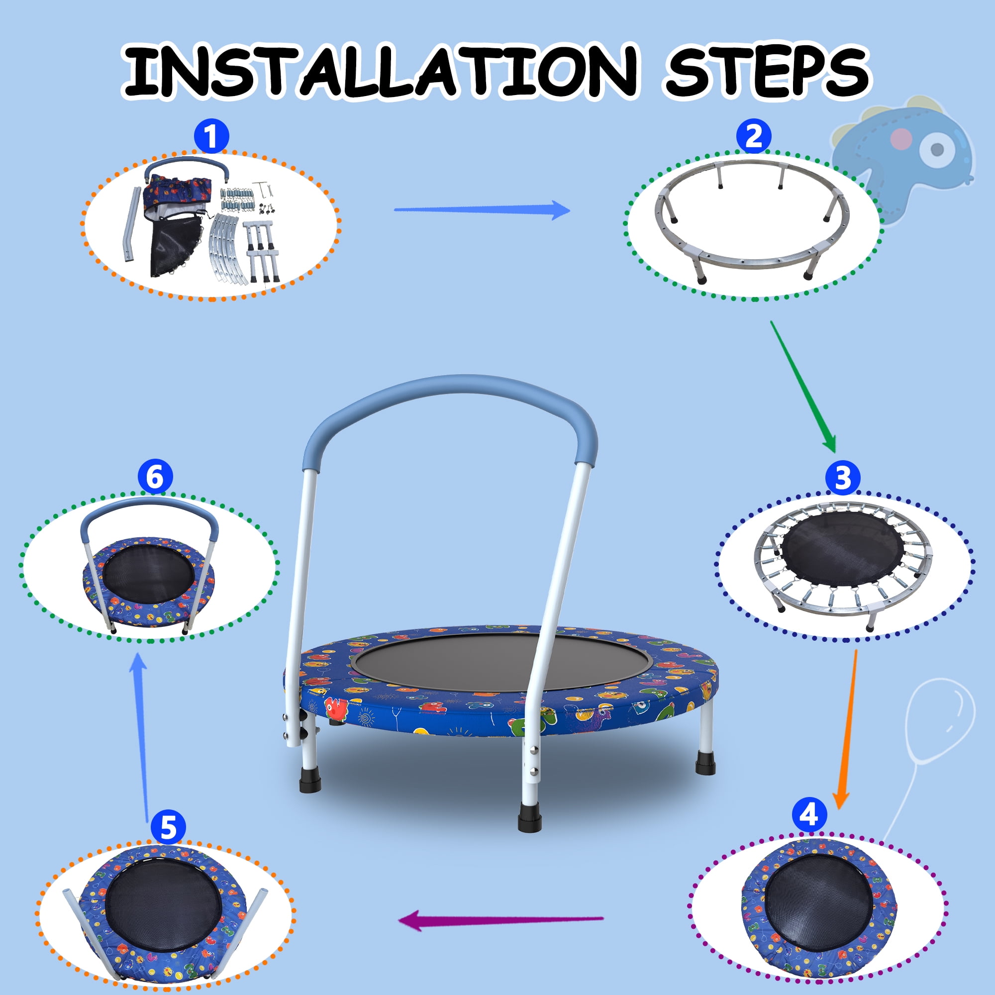 LIZEVINC 36" Trampoline Indoor Trampoline with Handle,Blue Multi