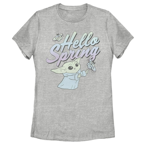 Women's Star Wars: The Mandalorian Grogu Hello Spring Graphic Tee Athletic Heather Medium