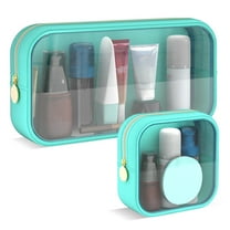 DODAMOUR Clear Makeup Bag Set of 2, TSA Approved Waterproof Travel Cosmetic Bag, PVC Nylon Portable Makeup Organizer Bags for Women (Green)