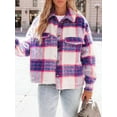 thumbnail image 6 of Women'S Casual Button Jacket Plaid Mohair Short Wool Thick Coat Top Blue  XL, 6 of 8