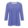 thumbnail image 4 of Womens Tops Women's Fashion Casual Round Neck 3/4 Sleeve Loose Printed T-Shirt Ladies Cardigan Shirts for Women Kagetolytai Purple 3X, 4 of 5