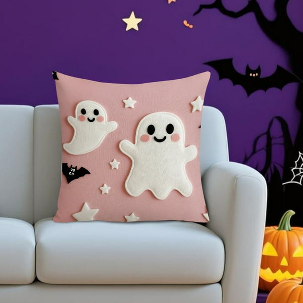 Funda de almohada de Halloween | Funda de almohada decorativa desmontable con diseño de calabaza y fantasma | Funda de cojín cuadrada de 45x45 cm para sofá, cama o sala de estar