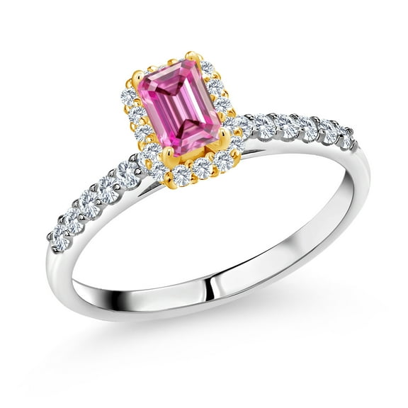 Gem Stone King 925 Silver and 10K Yellow Gold Pink Moissanite and White Lab Grown Diamond Engagement Ring for Women | 0.89 Cttw | Octagon 6X4MM | Gemstone Birthstone | Size 5
