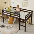 thumbnail image 3 of UHOMEPRO Twin Size Loft Bed, Solid Wood Loft Bed Frame with Wooden Slats, Modern Low Loft Bed for Boys Girls, No Box Spring Needed, Espresso, 3 of 8