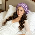 thumbnail image 2 of No Sleep Bonnet 13.78 Inch, Heatless Curl Satin Bonnet for Sleeping with Long Ribbons for Braids Long Hair Twist Locs Natural Hair Overnight Nighttime, Hair Care, Purple, 2 of 4