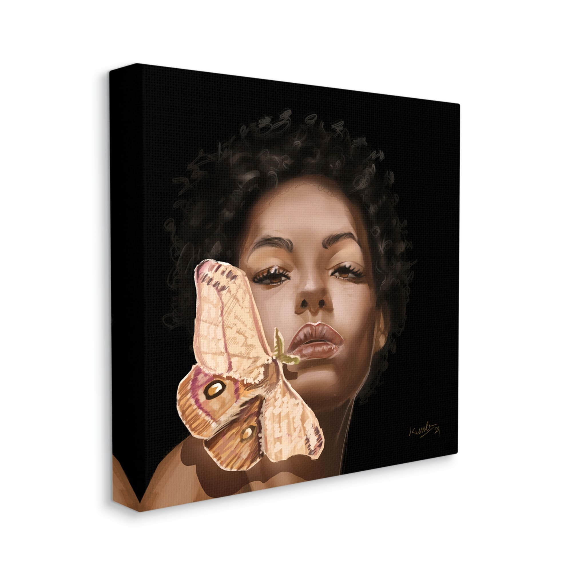 Stupell Industries Surreal African Female Portrait Butterfly Insect Wood Nymph,24 x 24, Design by Adekunle Adeleke