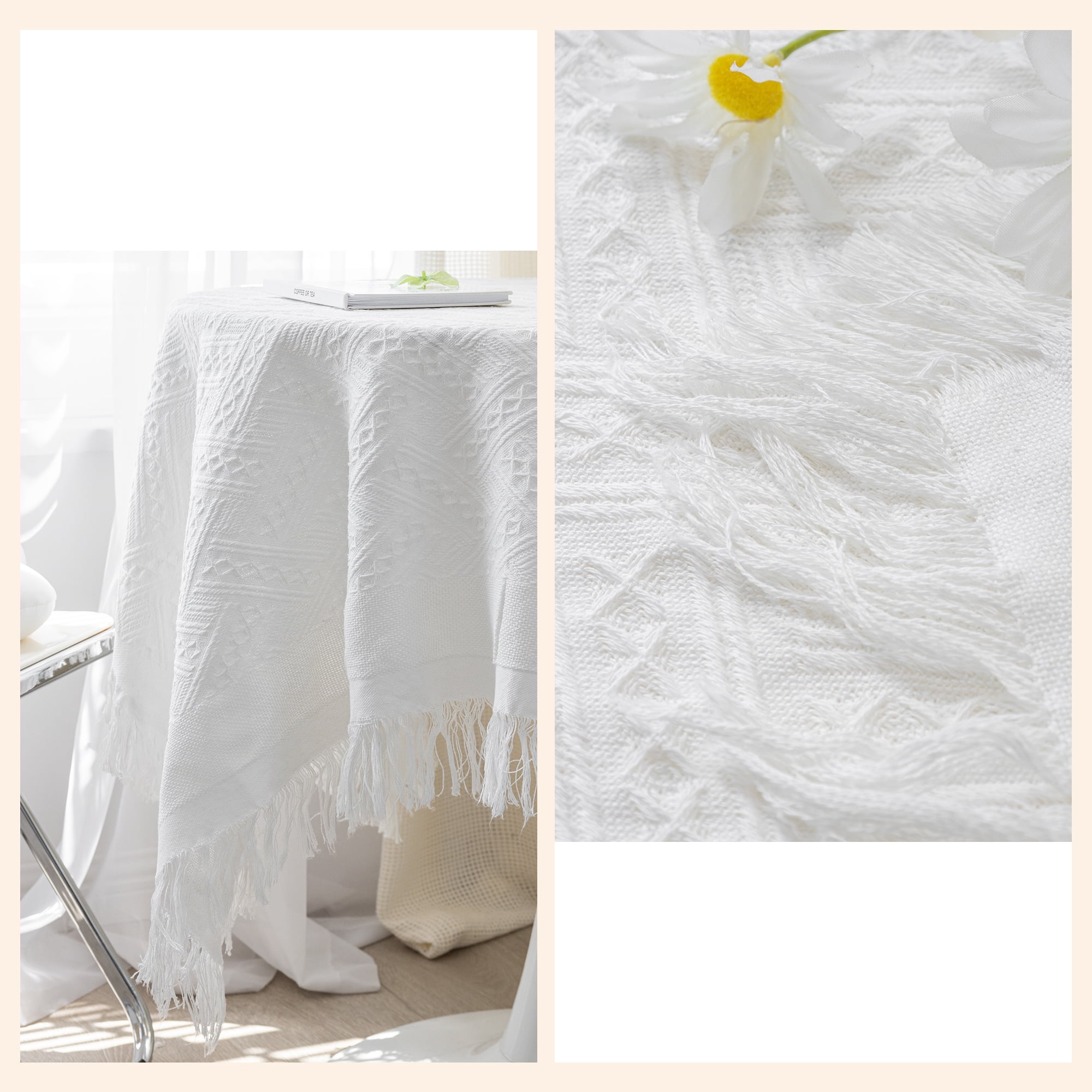 Unique Bargains Tablecloths with Tassel for Multiple Use Beige 47.2"x35.4"