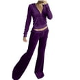 thumbnail image 3 of Brnmxoke Zip-Up Velour Tracksuit Sets Womens 2 Piece Velvet Sweatsuits Cropped Hooded Sweatshirts Sweatpants Jogging Suits Outfits Purple,S, 3 of 7