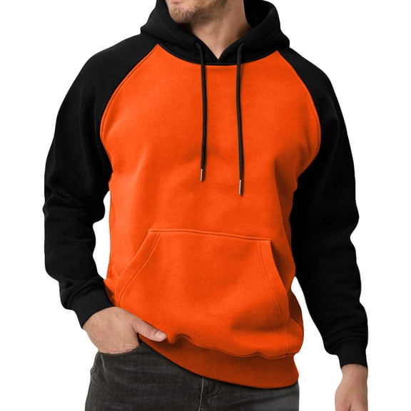 Hoodies For Men Pullover Long Sleeve Sweatshirts Casual Thermal Vintage Work Pullover,Orange 3XL