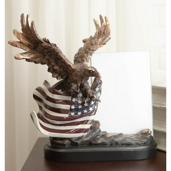 Ebros Bald Eagle W/ Open Wings On American Flag 4"X6" Glass Picture Frame Statue