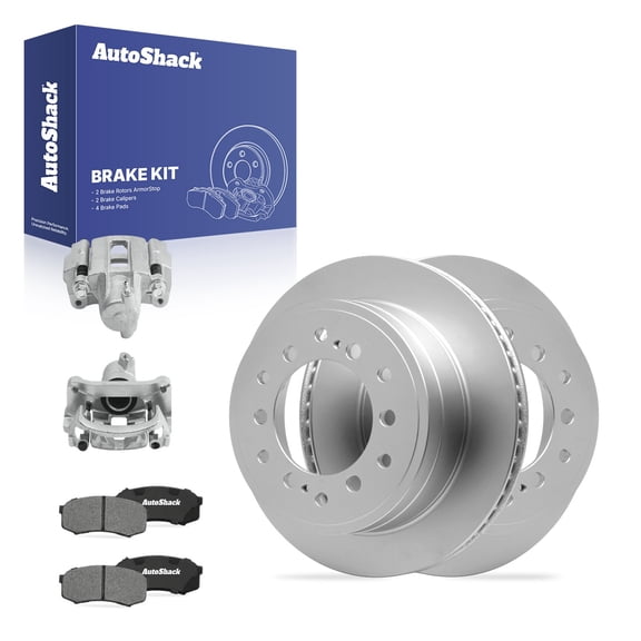 AutoShack Rear Vented Coated Brake Rotors   Ceramic Pads   Calipers 8-PC Brake Kit Replacement for 2010-2023 Toyota 4Runner 2010-2023 Lexus GX460 ArmorStop 12.28" (312 mm)