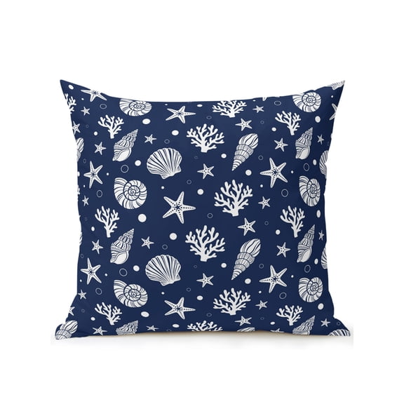Outdoor Pillows Waterproof, Navy Blue Coastal Bedding Throw Pillows with Insert for Couch Sofa Bed, Nautical Starfish Coral Shell Summer Ocean 18x18 Inch Pillowcases Decorative Patio Pillow Set of 1