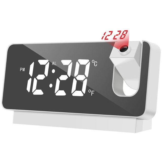 Projection Alarm Clock Reusable Digital Alarm Clock with Large 7.3” LED Display USB LED Digital Clock with 180° Rotatable Projector Portable Alarm Clock Projection for Home Bedroom