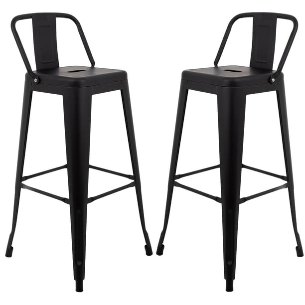 Set De 2 Bancos Tolix Metálicos Vintage con Respaldo negro