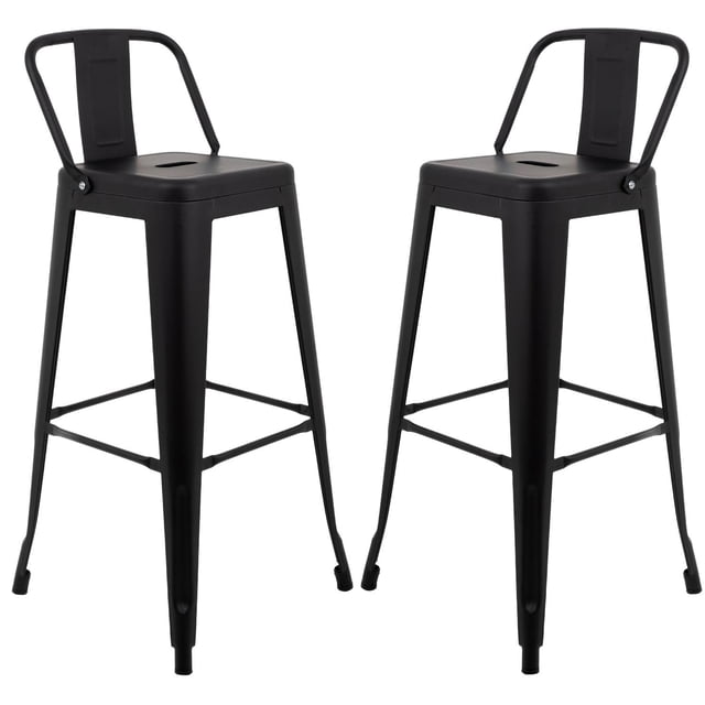 Set De 2 Bancos Tolix Metálicos Vintage con Respaldo negro