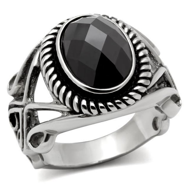 Bague en Acier Inoxydable Poli pour Hommes avec Grade AAA CZ en Diamant Noir - Taille 12