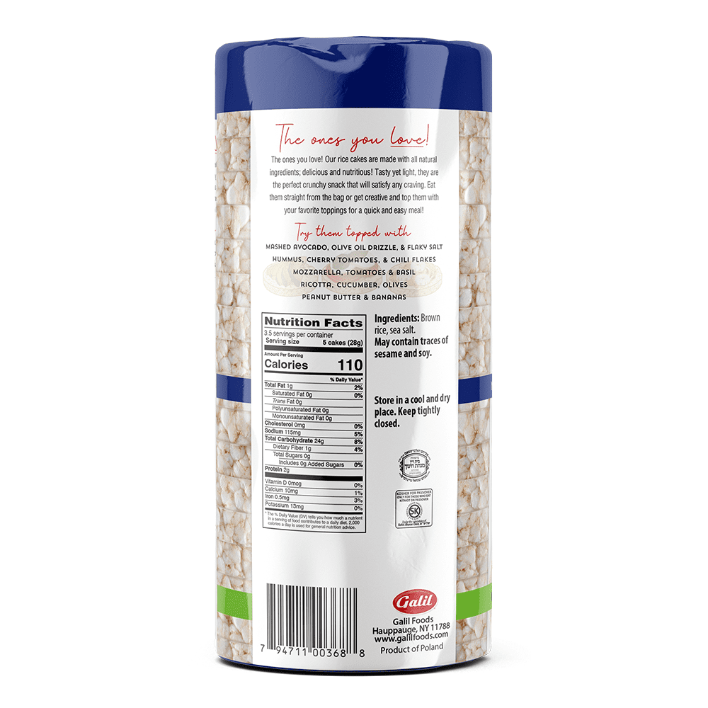 Galil Thin Rice Cakes with Sea Salt, Vegan and Gluten Free Snacks, Plain Rice Cakes, Low Salt Snacks, 3.5 oz