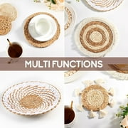 7 Pack Boho Wall Decor, Rattan Wicker Home Decor Boho Wall Art Set Handmade Hanging Rustic Flat Farmhouse Decor for Living Rooms Bedrooms Kitchen