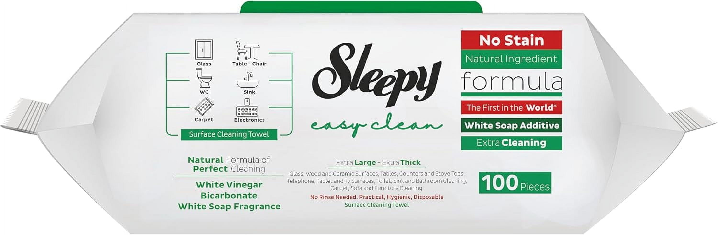 SLEEPY Pack of 6 Easy Clean All-Purpose Household Cleaning Wet Wipes, Vinegar and Bicarbonate Based, White, 100 Count