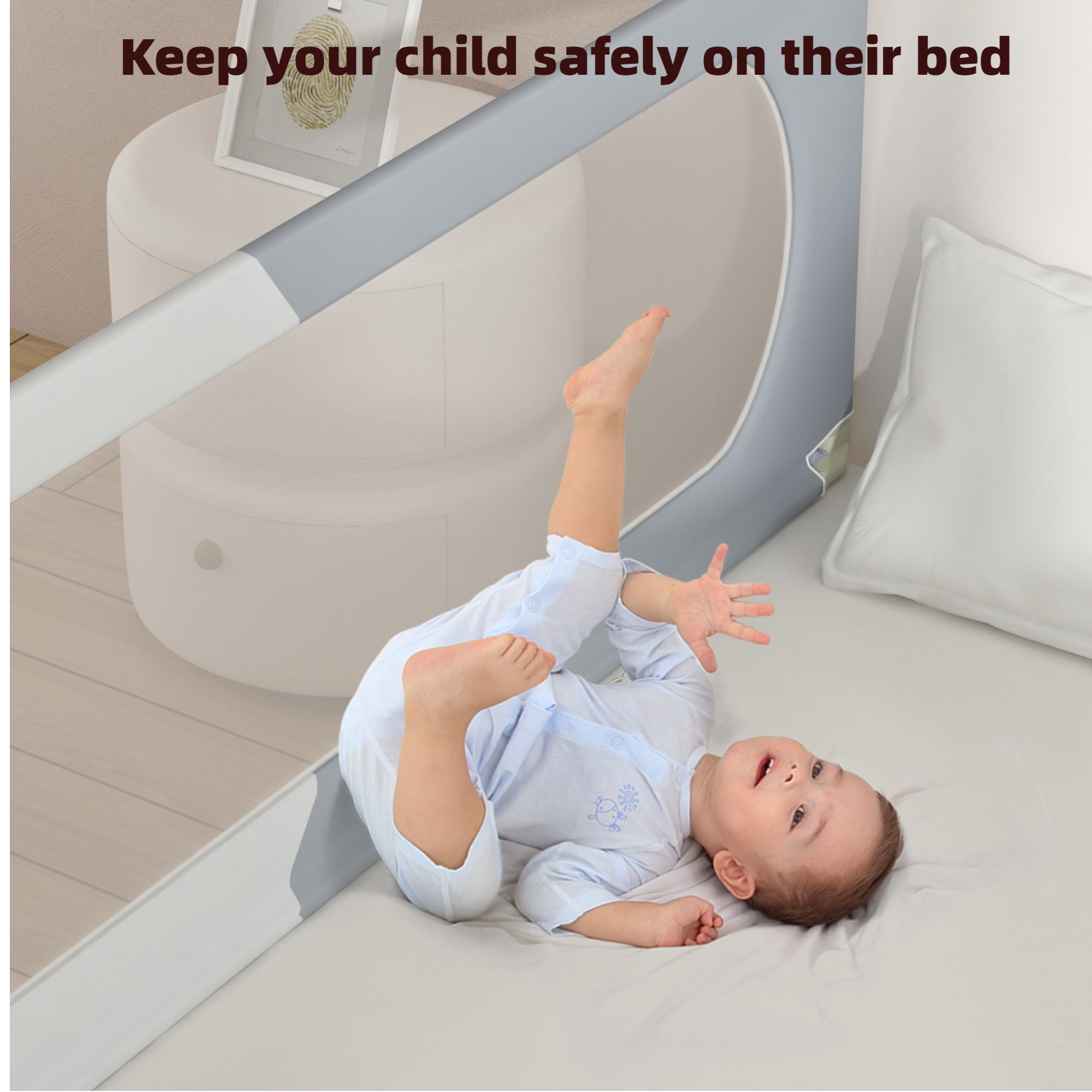 Oioane 59in Bed Rail for Toddlers, Foldable Baby Safety Bed Rail Guard with Height Adjustable for Full, Queen, King Bunk Size Bed, Gray