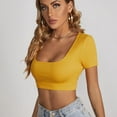 thumbnail image 4 of Jdlsppl Women's Sexy Shirt Crop T Shirt Short Sleeve Square Neck Fashion Soft Summer Spring Cool Basic Top Yellow Small, 4 of 4